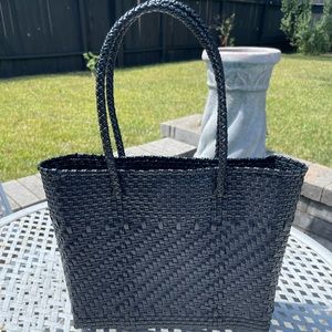 Black weaved tote with wallet